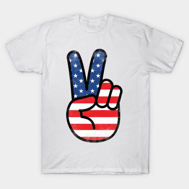 American Flag Peace Sign Hand Shirt 4th Of July Gift T-Shirt by vpgdesigns